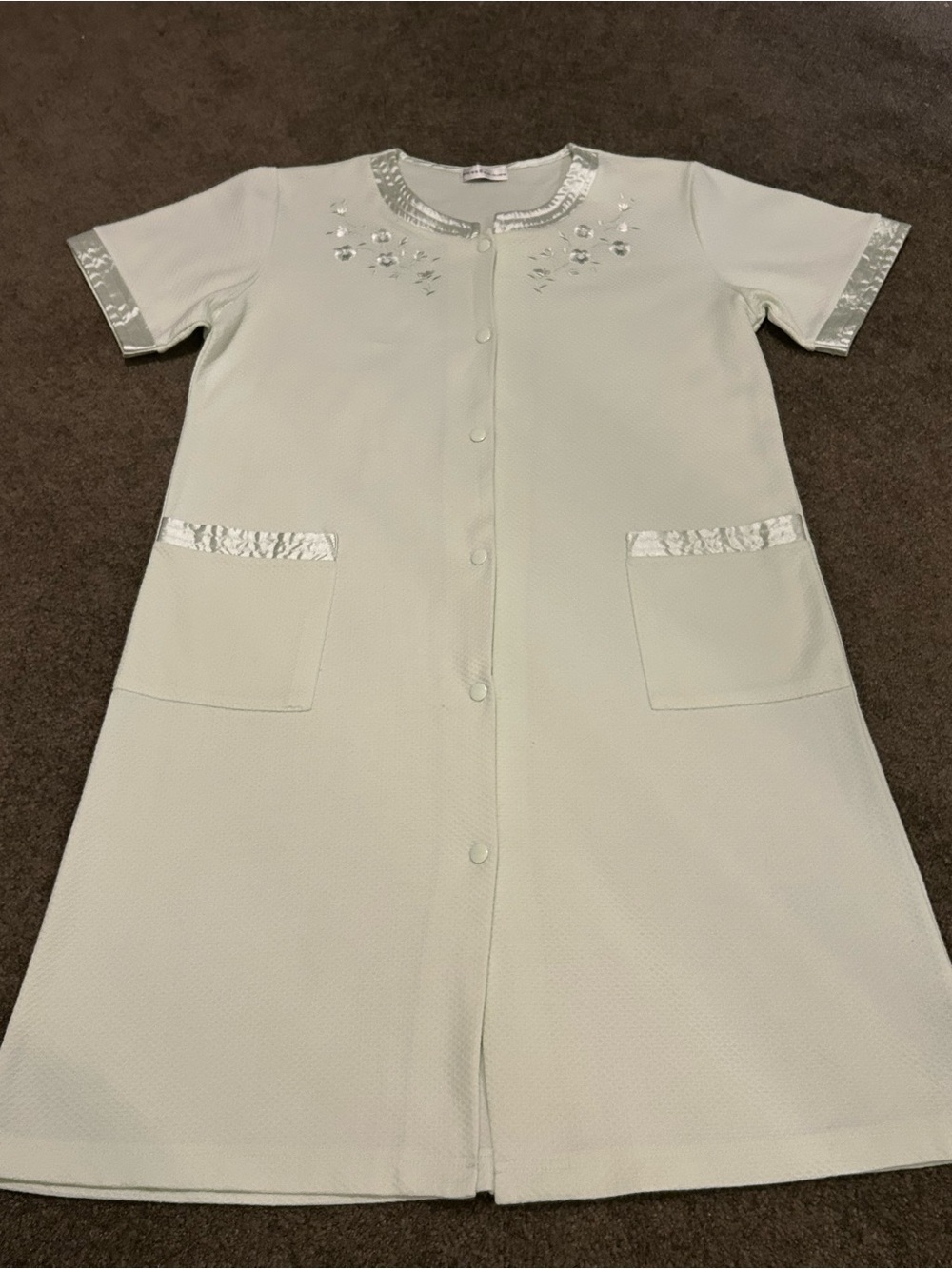 Miss Elaine Mint Green Short-Sleeve Midi Dress with Satin Trim
